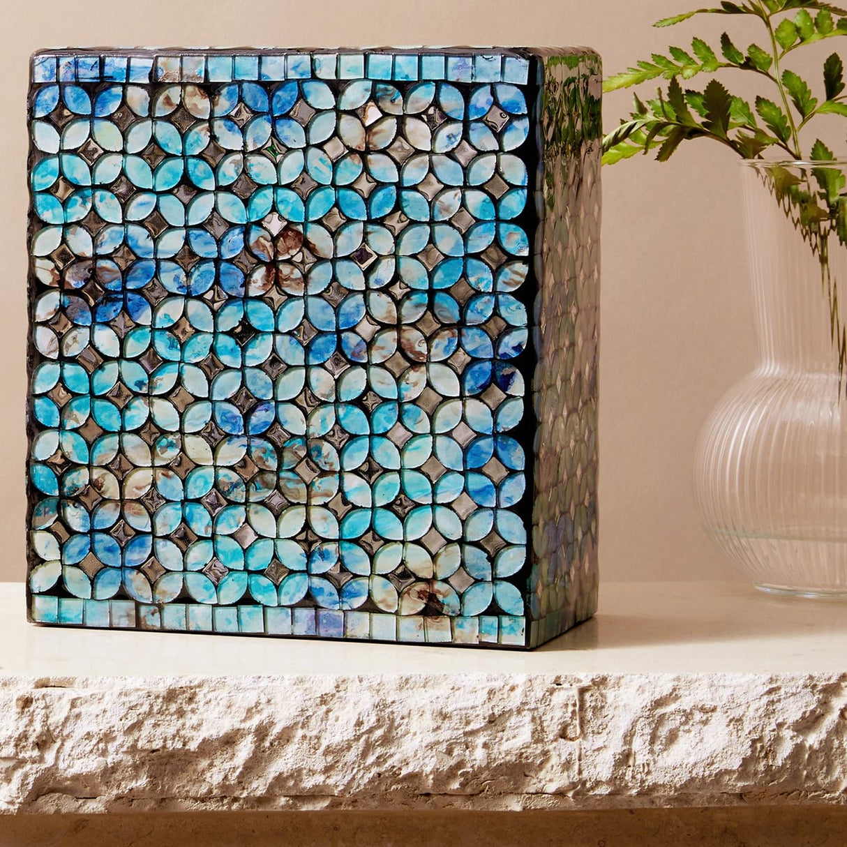 Mosaic Glass Cremation Urn - Hand Made Funeral Urn for Human Ashes - Large Adult Size Burial Urn - Hand Applied Individual Tiles Create a one of a Kind Work of Art - 200 cu in (Red)