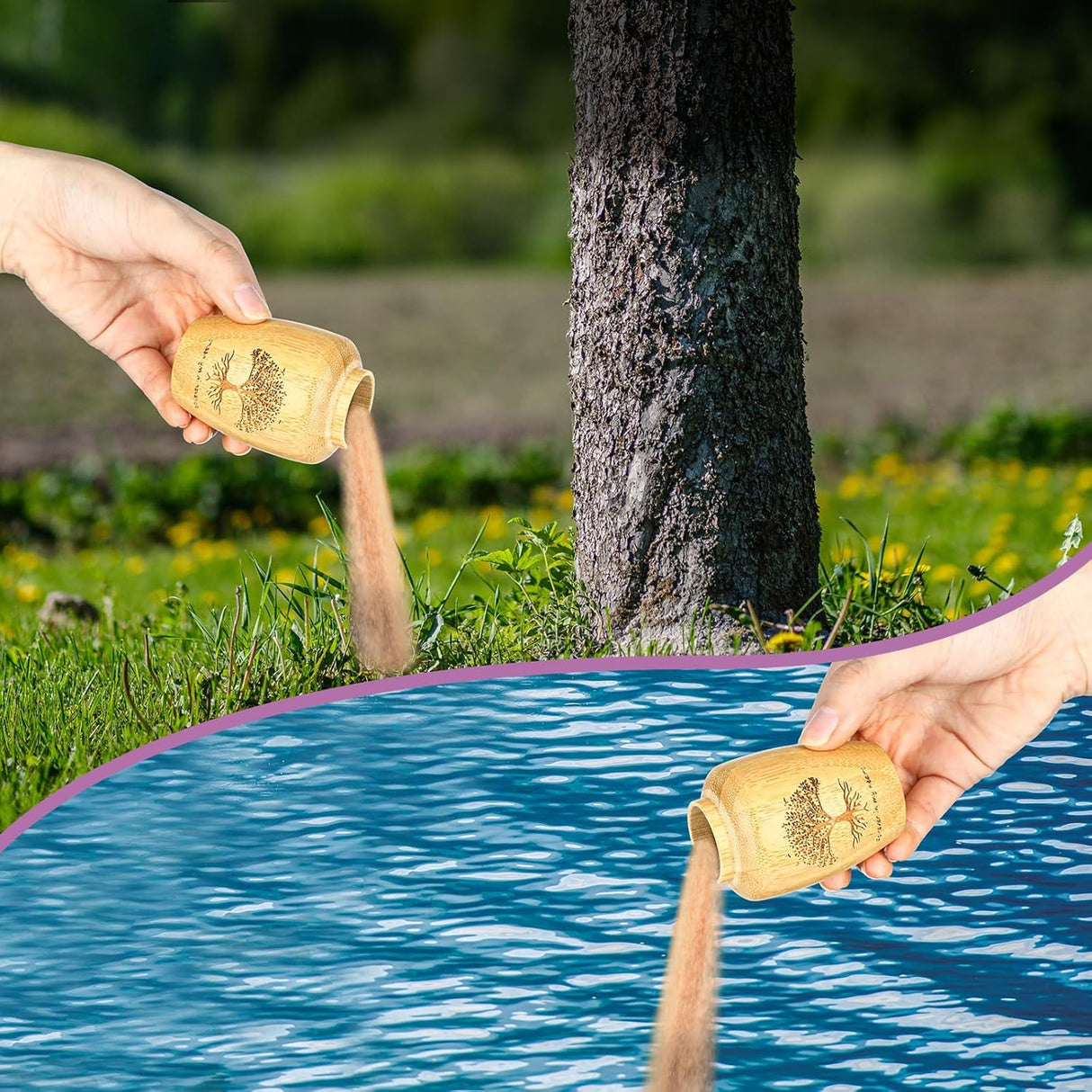 4 Sets Small Urn for Human Ashes Mini Urns with Tree Pattern Engraved Biodegradable Bamboo Cremation Urns for Pet Ashes with Black Velvet Bags