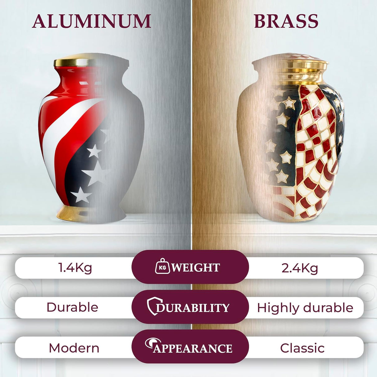 Trupoint Memorials Cremation Urns for Human Ashes, Military and Patriotic Decorative Burial Urn for Veteran Adult Large & Small Urns for Human Ashes Keepsake, Small American Flag with Velvet Heart Box