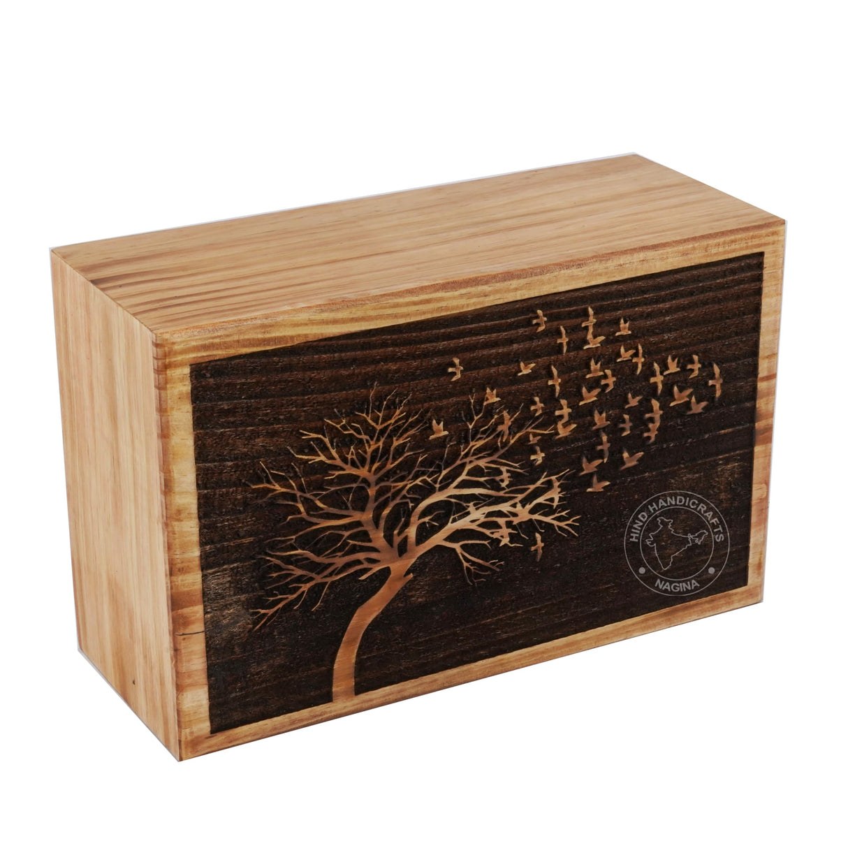 Wooden Box Funeral Cremation Urns for Human Ashes Adult Large - Burial Urns for Columbarium - Tree of Life Flying Bird (250 Cubic Inches, Twin Tree - Heart)