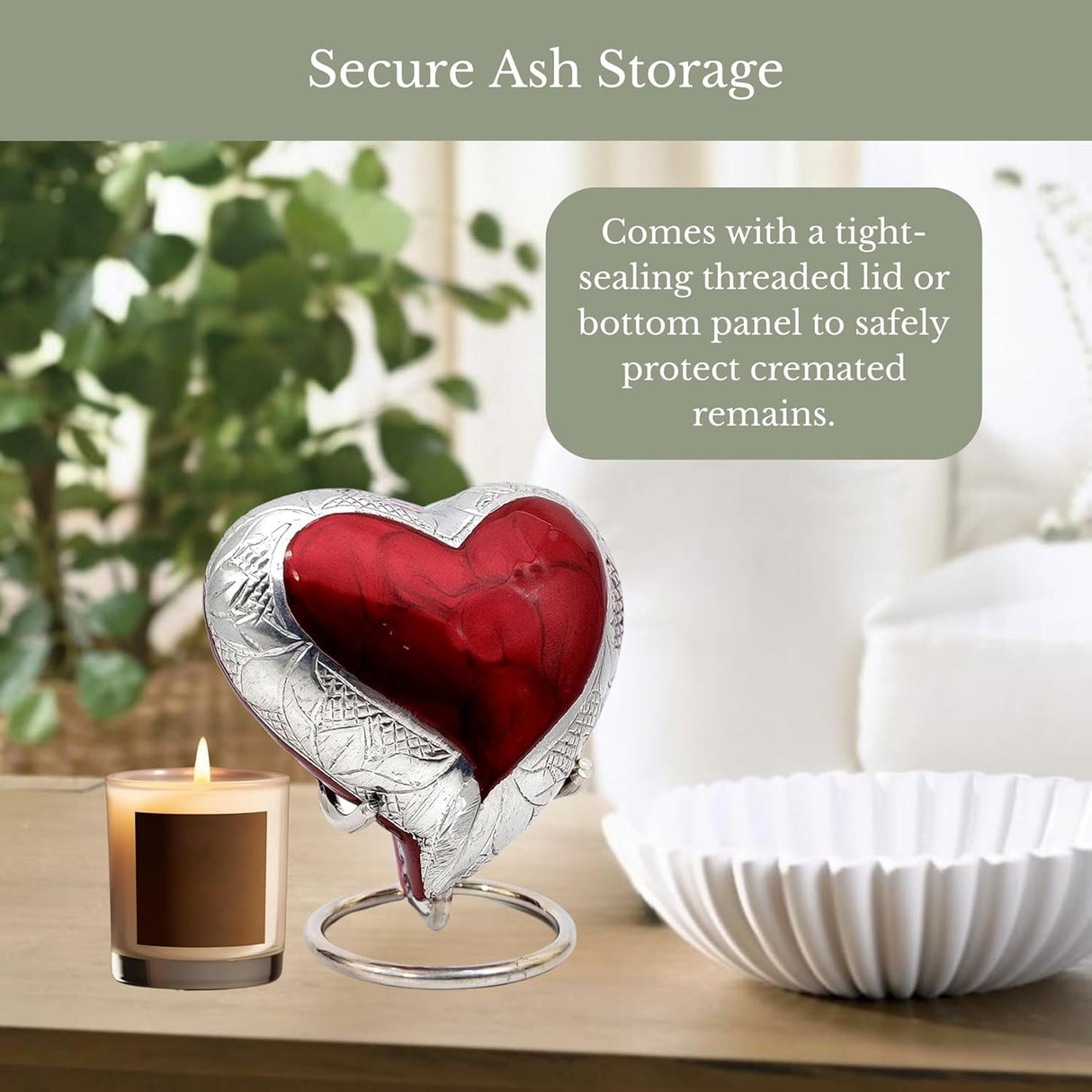 NORSE'S TRADECRAFT Heart Mini Urn for Ashes Adult Male, Female | Memorial Gifts with Velvet Box & Stand l Handcrafted Cremation Urns for Human Ashes, Pets | Red Heart with Engraved Design - 3 cu in