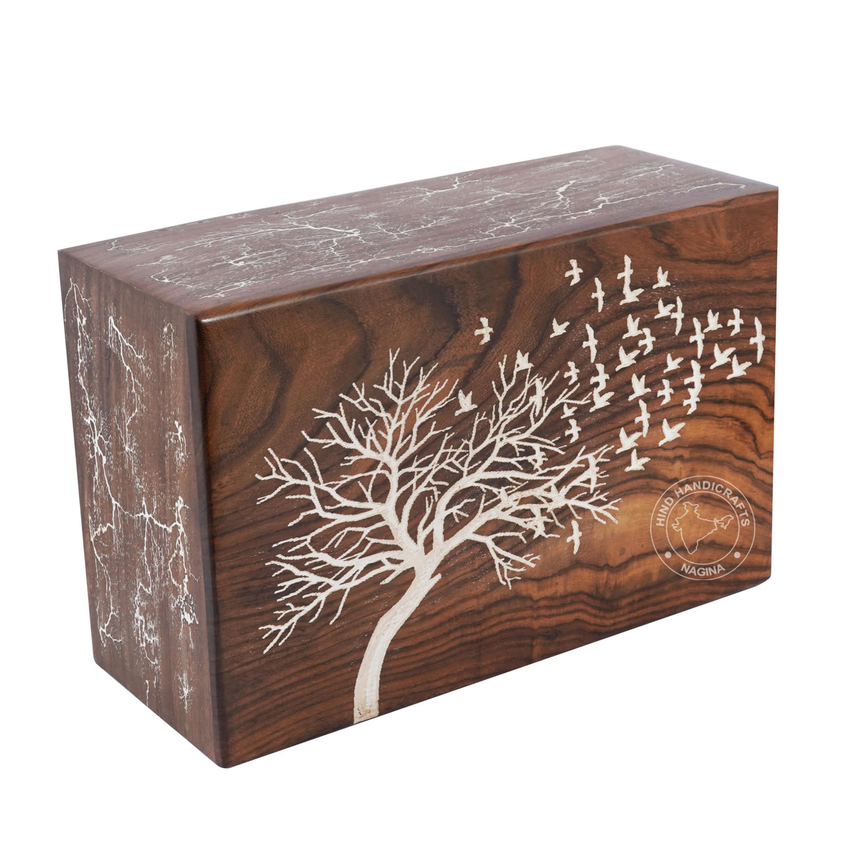 Wooden Box Funeral Cremation Urns for Human Ashes Adult Large - Burial Urns for Columbarium - Tree of Life Flying Bird (250 Cubic Inches, Twin Tree - Heart)