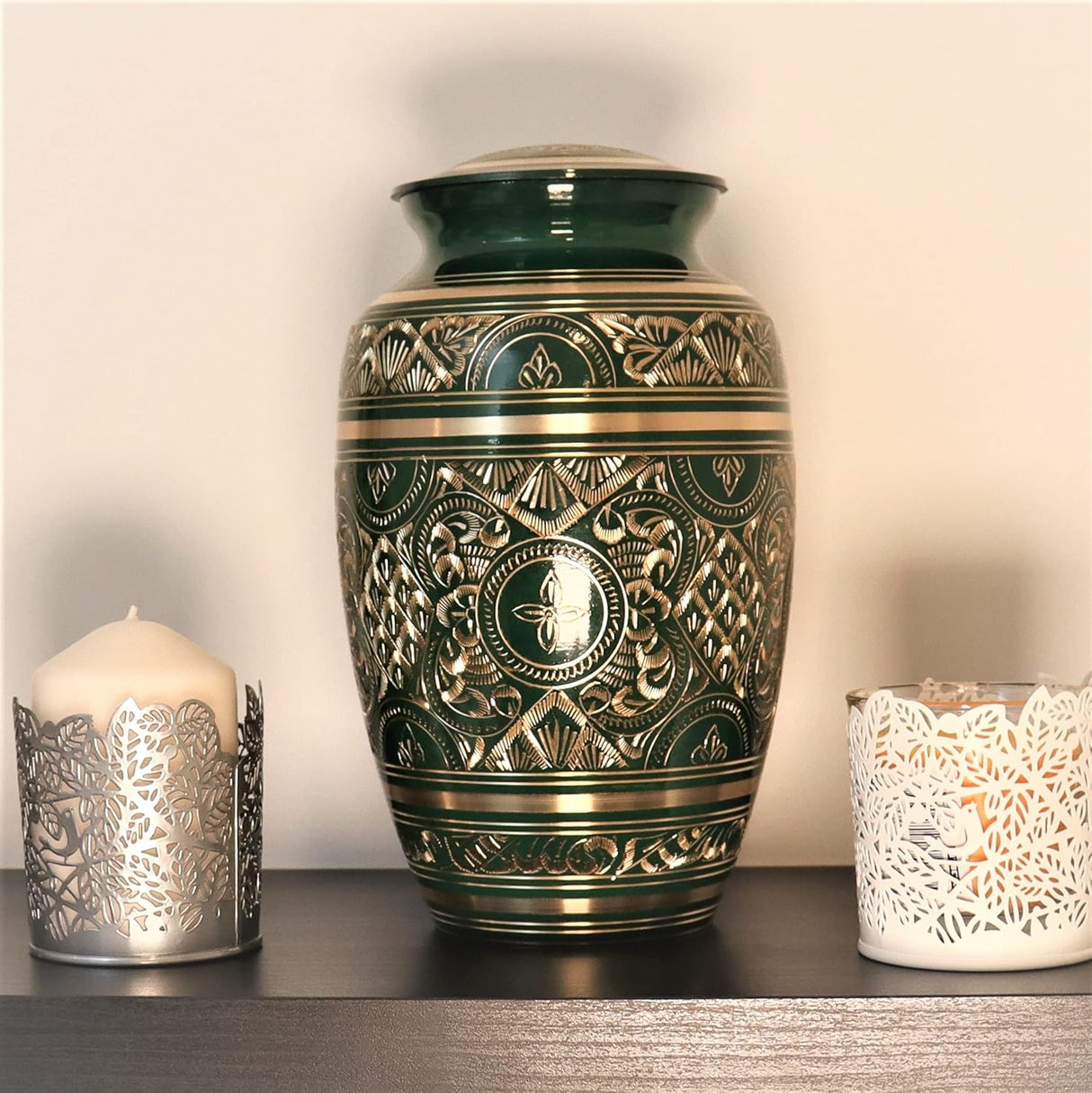 Irish Green Funeral Urn by Liliane Memorials - Cremation Urn for Human Ashes - Hand Made in Brass - Suitable for Cemetery Burial or Niche - Large Size fits Remains of Adults up to 200 lbs - Cassis
