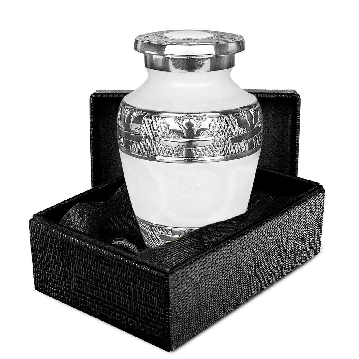 Trupoint Memorials Cremation Urn for Ashes for Women Female, Urns for Human Ashes Male, Engraved Mother of Pearl Funeral Urn for Adult Man, Silver Lining Large White