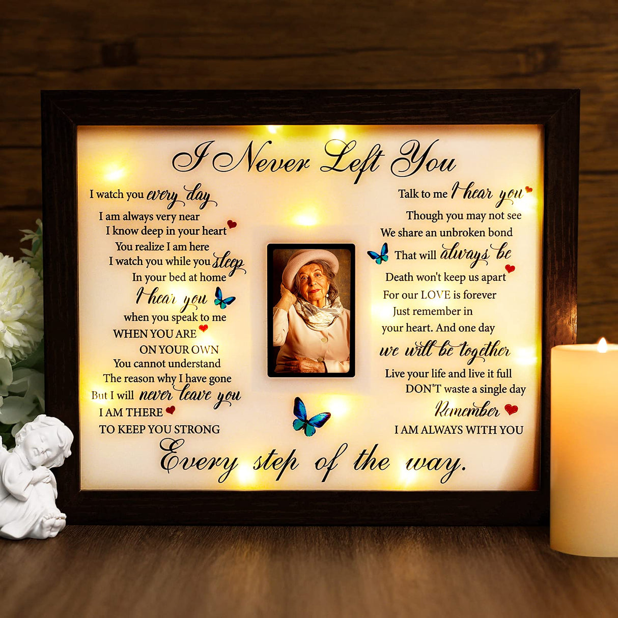 LED Shadow Box 4x6 - Memorial Picture Frame for Loss of Mother, Father, Loved One - Bereavement Gift