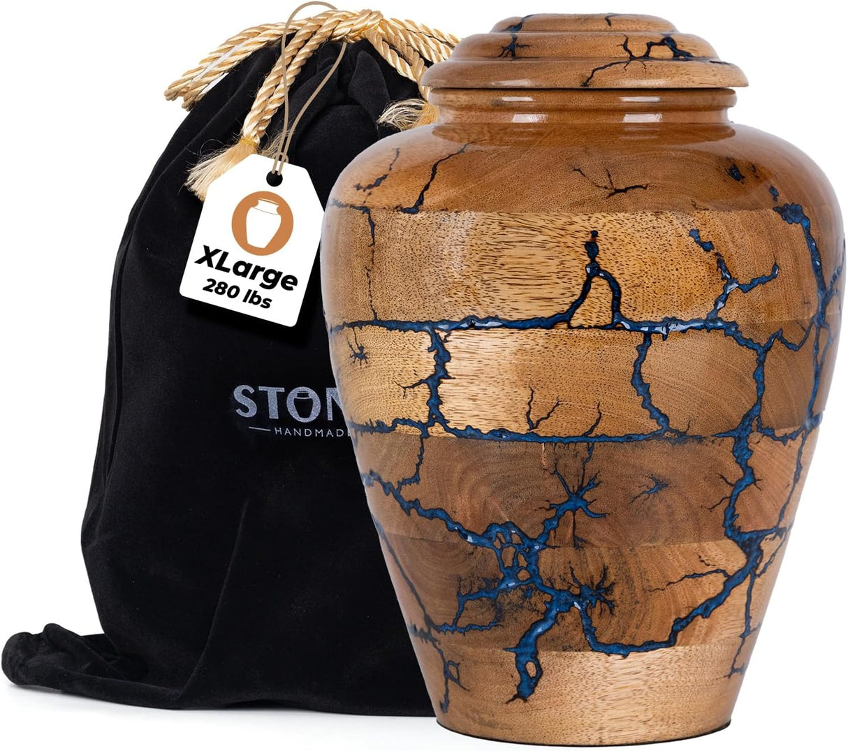 Wooden Cremation Urns for Human Ashes Adult Male 280 Cubic Inches - Urns for Ashes for Women & Men - Blue Urn for Adult Male - Decorative Urn - Burial and Funeral Urn - Blue, Extra Large 280lbs