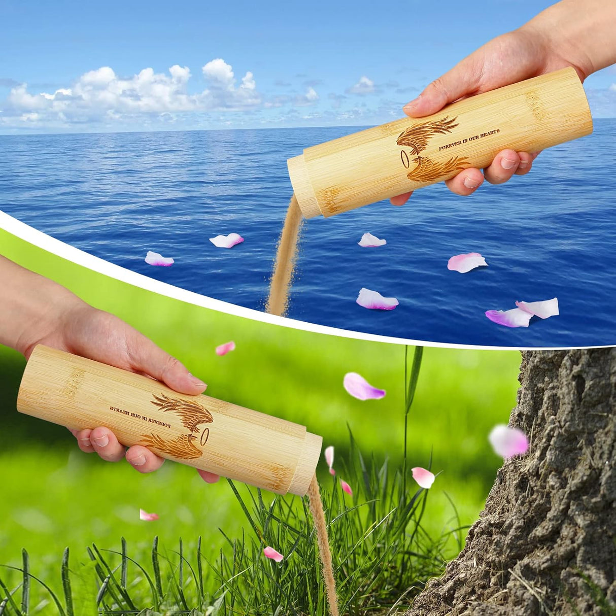 Bamboo Scattering Urns for Human Ashes,Eco Friendly Biodegradable Urn for Human Ashes,9''x2'' Small Scattering Tubes for Human Adult Ashes (Set of 4,Angel Wings Pattern)