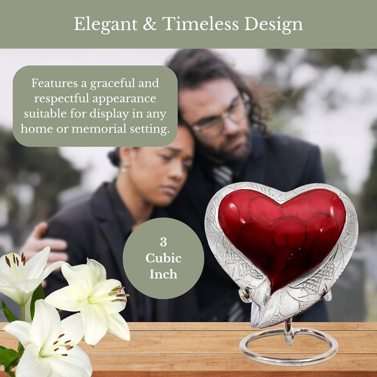 NORSE'S TRADECRAFT Heart Mini Urn for Ashes Adult Male, Female | Memorial Gifts with Velvet Box & Stand l Handcrafted Cremation Urns for Human Ashes, Pets | Red Heart with Engraved Design - 3 cu in