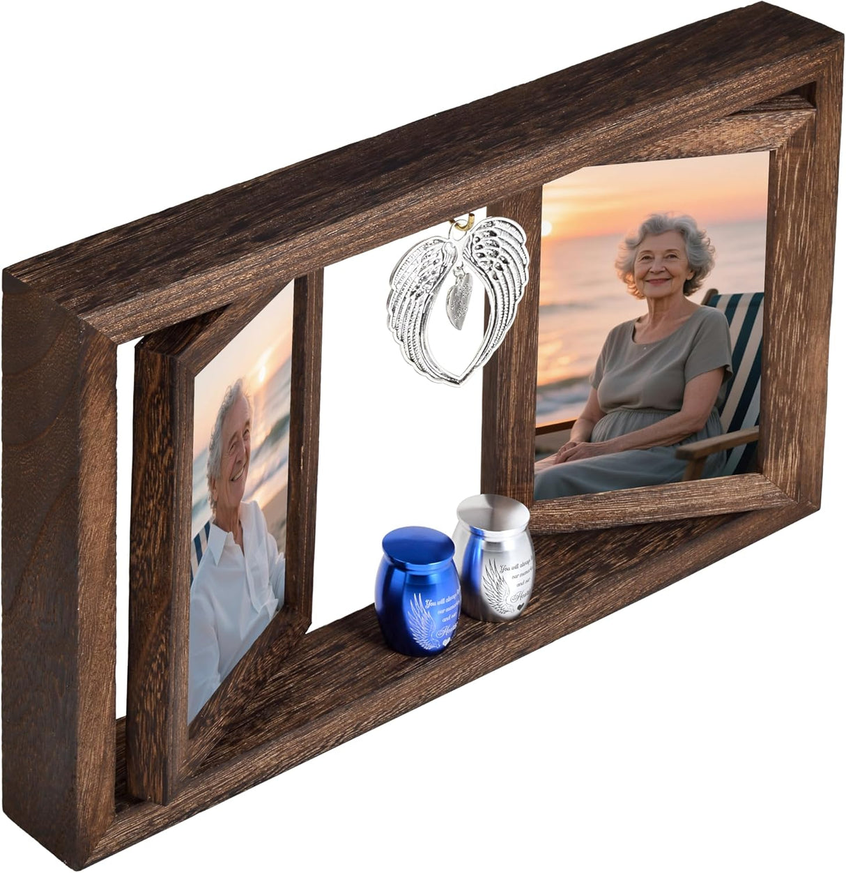 Double Urns for Ashes with Rotating Photo Frame - Companion Memorial Dual Mini Urn Set for Two Adults - Holds Two 6" Photos - Small Keepsake Urns for Mom & Dad