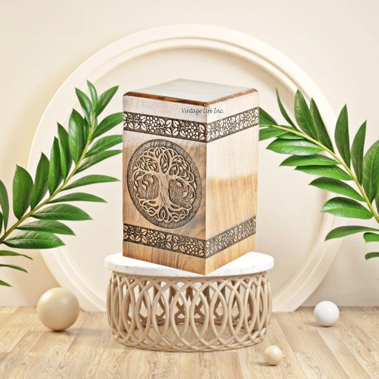 Wooden Urns for Human Ashes Adult Male Female Tree of Life Cremation Urn Wooden Carved Box for Ashes Men Women Child Pets Cat Dog Urn Burial Funeral Memorial Urn Holds 112 Cubic Inch
