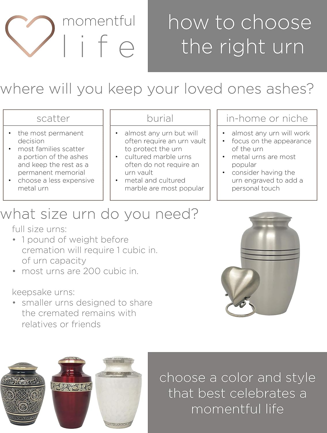 Radiant Elite Metal Adult Cremation Urn - Hand Engraved Accents - Momentful Life - Elegant Black and Gold Urn