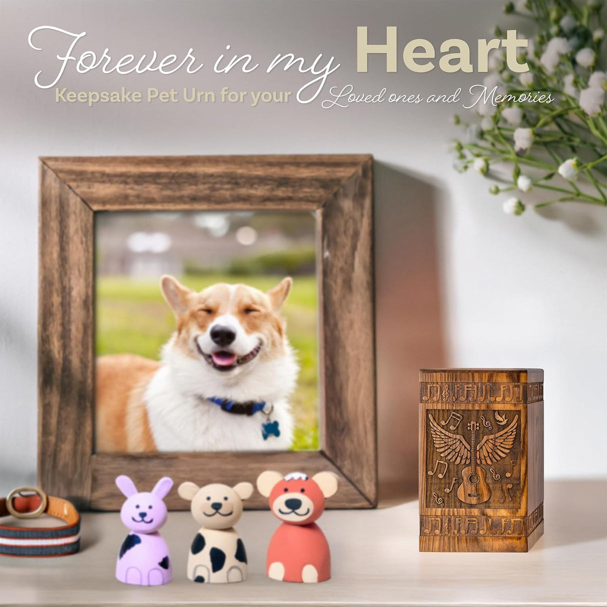 INTAJ Small Wooden Cremation Urns for Human Ashes Adult Male 20 Cubic Inches - Keepsake Urn for Ashes for Women & Men - Angel Wings Guitar Design, Wooden Carved Urn Box, Suitable for Burial & Funeral