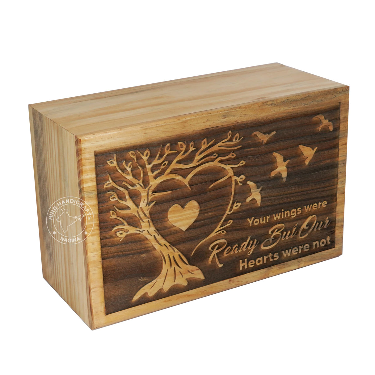 Wooden Box Funeral Cremation Urns for Human Ashes Adult Large - Burial Urns for Columbarium - Tree of Life Flying Bird (250 Cubic Inches, Twin Tree - Heart)