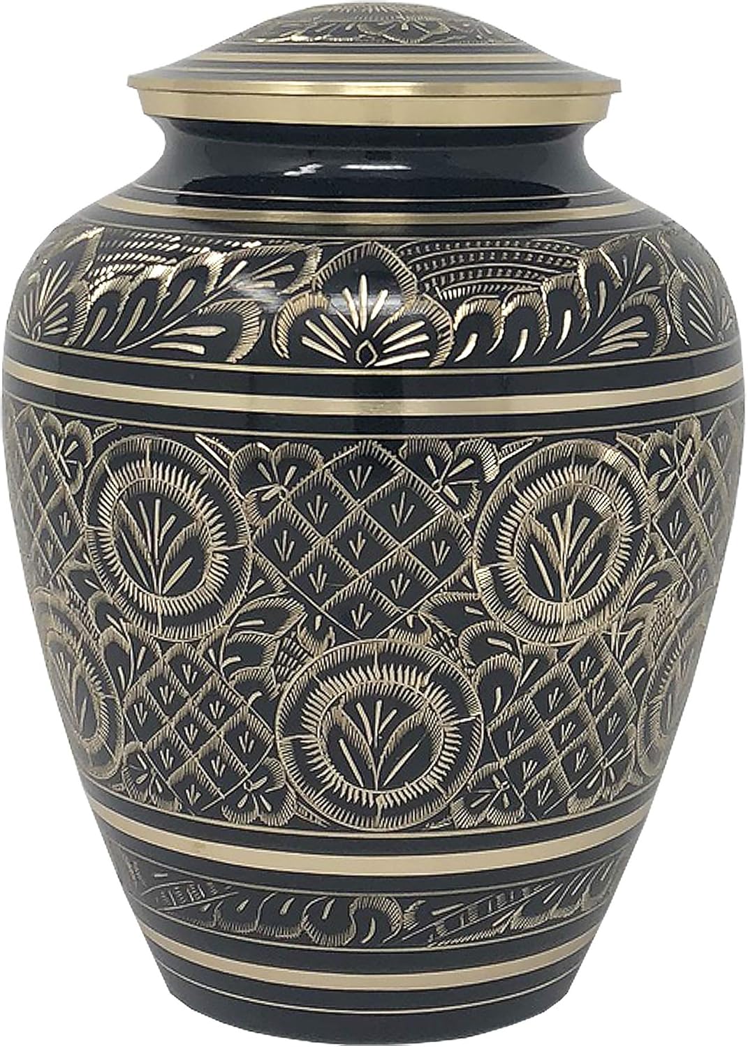 Radiant Elite Metal Adult Cremation Urn - Hand Engraved Accents - Momentful Life - Elegant Black and Gold Urn