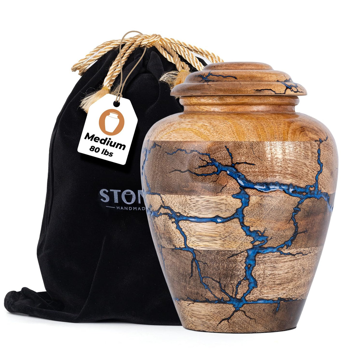 Wooden Cremation Urns for Human Ashes Adult Male 280 Cubic Inches - Urns for Ashes for Women & Men - Blue Urn for Adult Male - Decorative Urn - Burial and Funeral Urn - Blue, Extra Large 280lbs