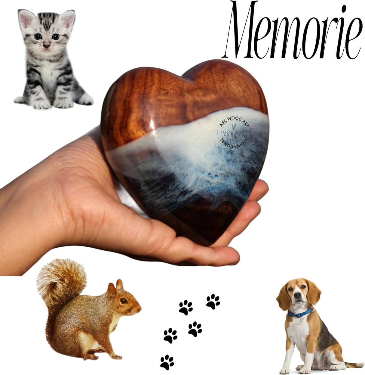 Ocean-Inspired Epoxy Resin Wooden Heart Urn Keepsake Urn for Human & Pet Ashes, Brown, Heart Pattern, 4x4x2 Inches, 6 Cubic Inches, Handcrafted Rosewood & Resin