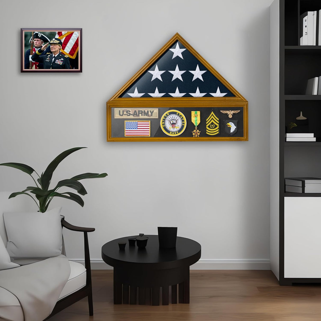Flag Case for 3'x5' American Flag Display Case Brown Wood Memorial Flag Veteran Military Medal Pins Shadow Box with Acrylic Covered and Wall Mounted (Not for Burial Flag Size)