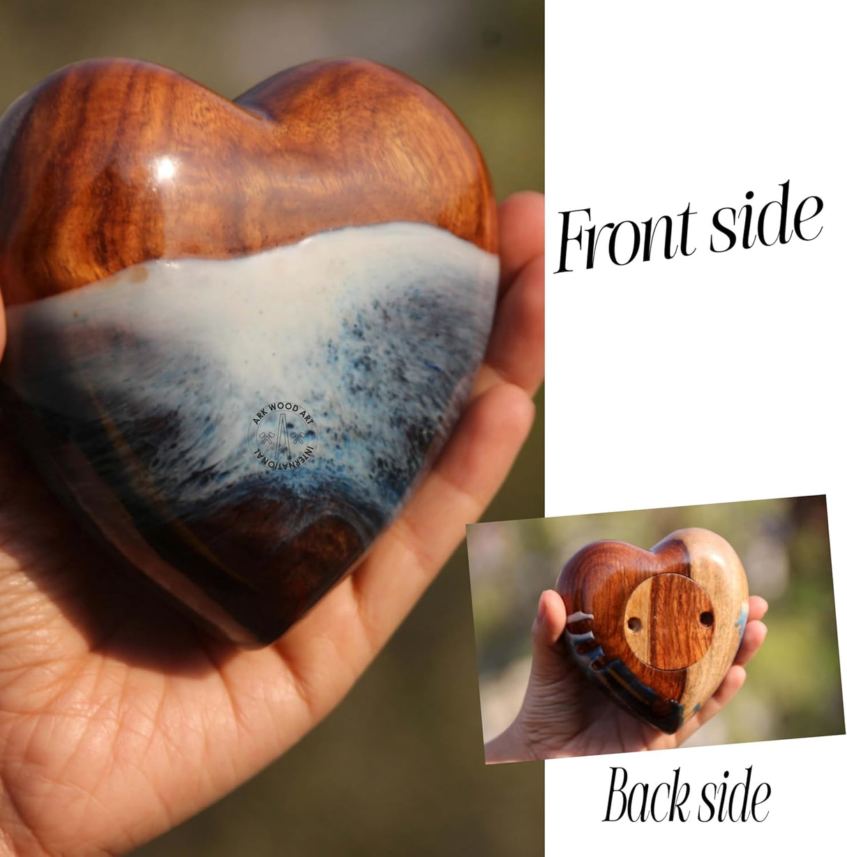 Ocean-Inspired Epoxy Resin Wooden Heart Urn Keepsake Urn for Human & Pet Ashes, Brown, Heart Pattern, 4x4x2 Inches, 6 Cubic Inches, Handcrafted Rosewood & Resin