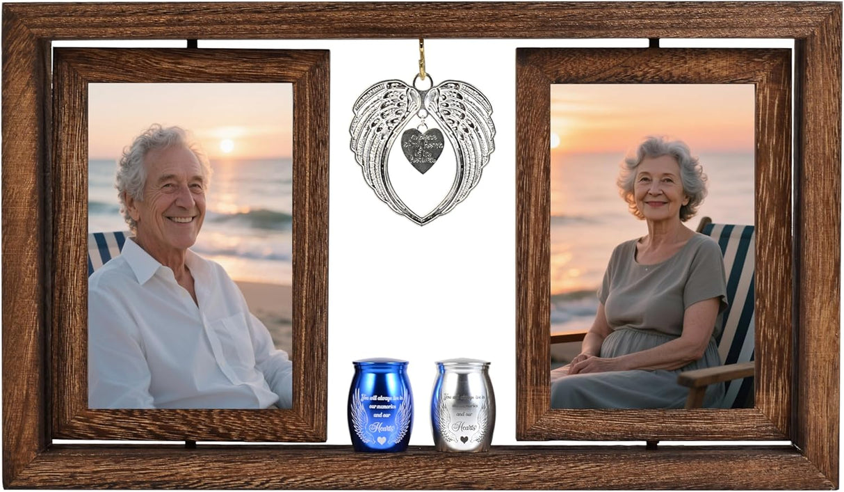 Double Urns for Ashes with Rotating Photo Frame - Companion Memorial Dual Mini Urn Set for Two Adults - Holds Two 6" Photos - Small Keepsake Urns for Mom & Dad