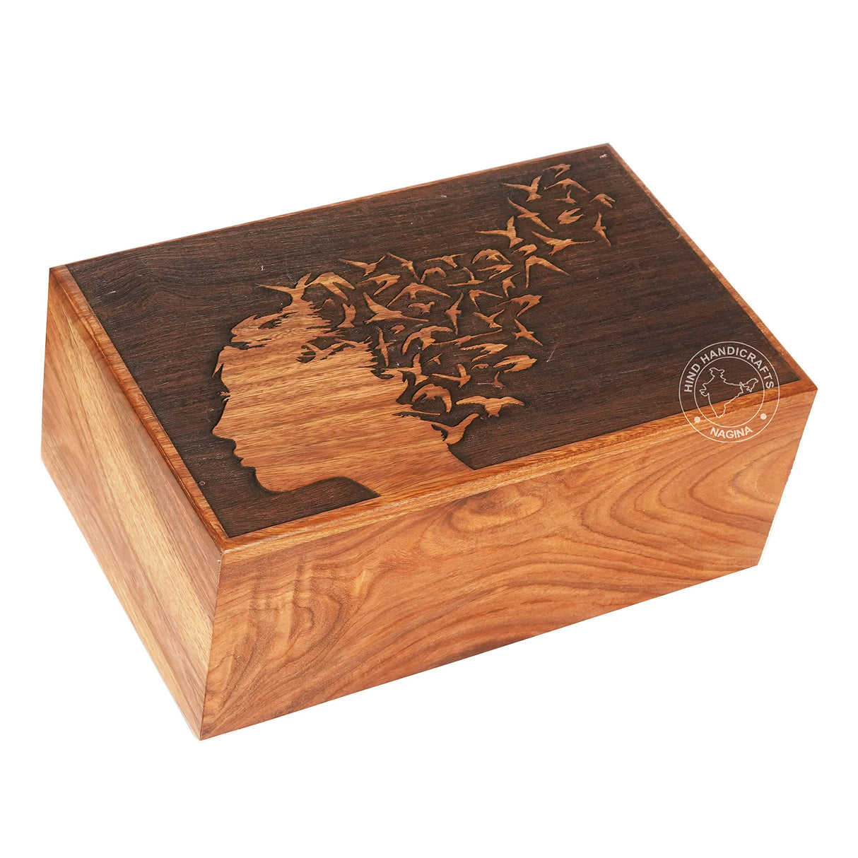 Wooden Box Funeral Cremation Urns for Human Ashes Adult Large - Burial Urns for Columbarium - Tree of Life Flying Bird (250 Cubic Inches, Twin Tree - Heart)