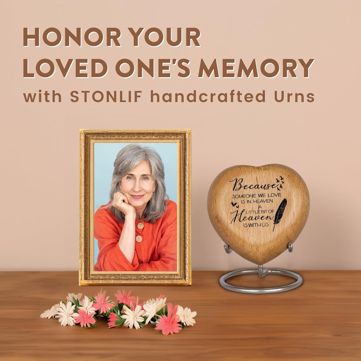 Wooden Heart Keepsake Urns For Human Ashes Adult Male, Female - Cremation Urn Small Mini Decorative Funeral, Urns for Mom, Dad, Men, Infant, Child - Because Someone We Love is in Heaven