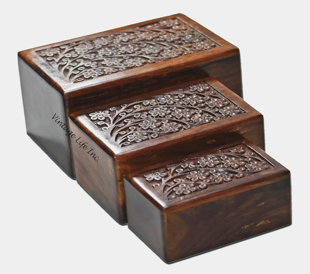 Hand Carved Wooden Cremation Urns for Human Ashes Adult & Pets, Memorial Urn Box, Keepsake for Burial/Funeral Ashes, Tree of Life Urn, Capacity 38" Cu/in (Medium 6.25 x 4.25 x 2.8 Inch)