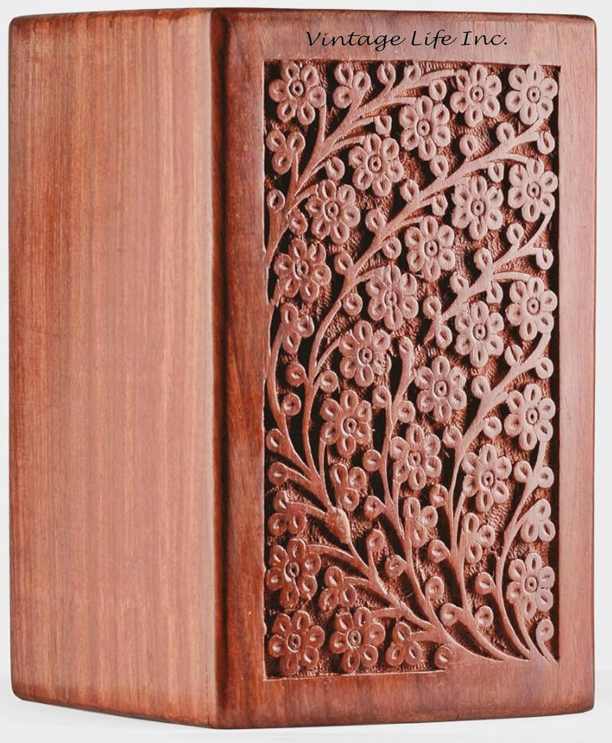 Hand Carved Wooden Cremation Urns for Human Ashes Adult & Pets, Memorial Urn Box, Keepsake for Burial/Funeral Ashes, Tree of Life Urn, Capacity 38" Cu/in (Medium 6.25 x 4.25 x 2.8 Inch)