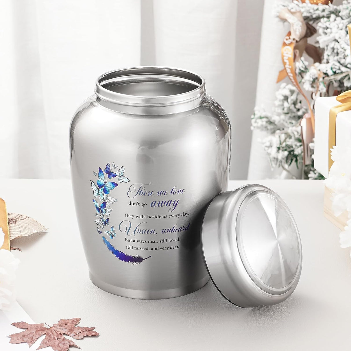 SOITIS Large Urns for Adult Male Female-Decorative Urns, Stainless Steel Funeral Keepsake for Ashes Remains Cremation Urn for Human Ashes for Women Man