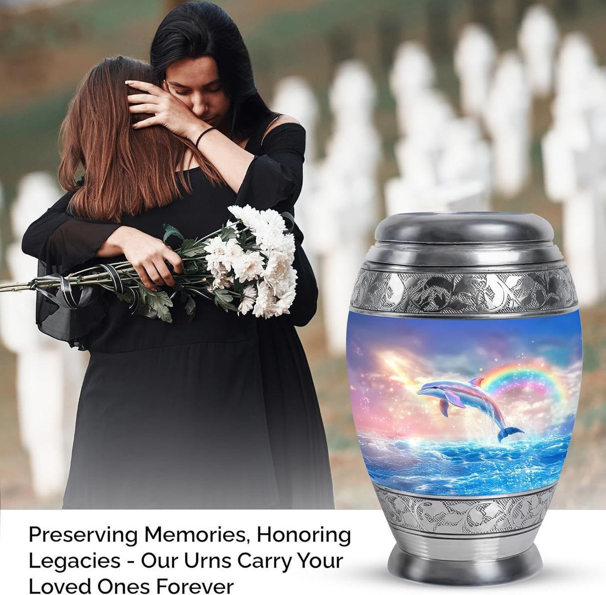 Dolphin Urn for Ashes - Funeral Urns of Human Ashes Adult Female - Cremation Urns for Men & Women - Companion Urn for Mom
