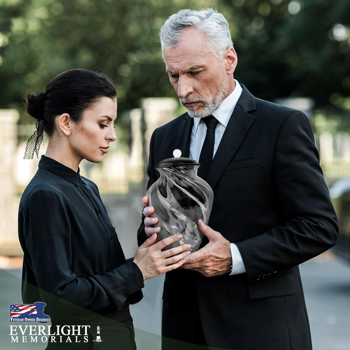 Hand Blown Glass Modern Urn for Ashes Adult Male – Large Cremation Urns for Human Ashes – Memorial Funeral Urn for Men & Women, Home Display, or Burial (Black/Silver, Adult)