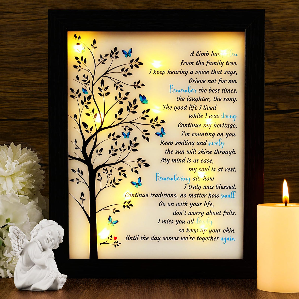 LED Shadow Box 4x6 - Memorial Picture Frame for Loss of Mother, Father, Loved One - Bereavement Gift