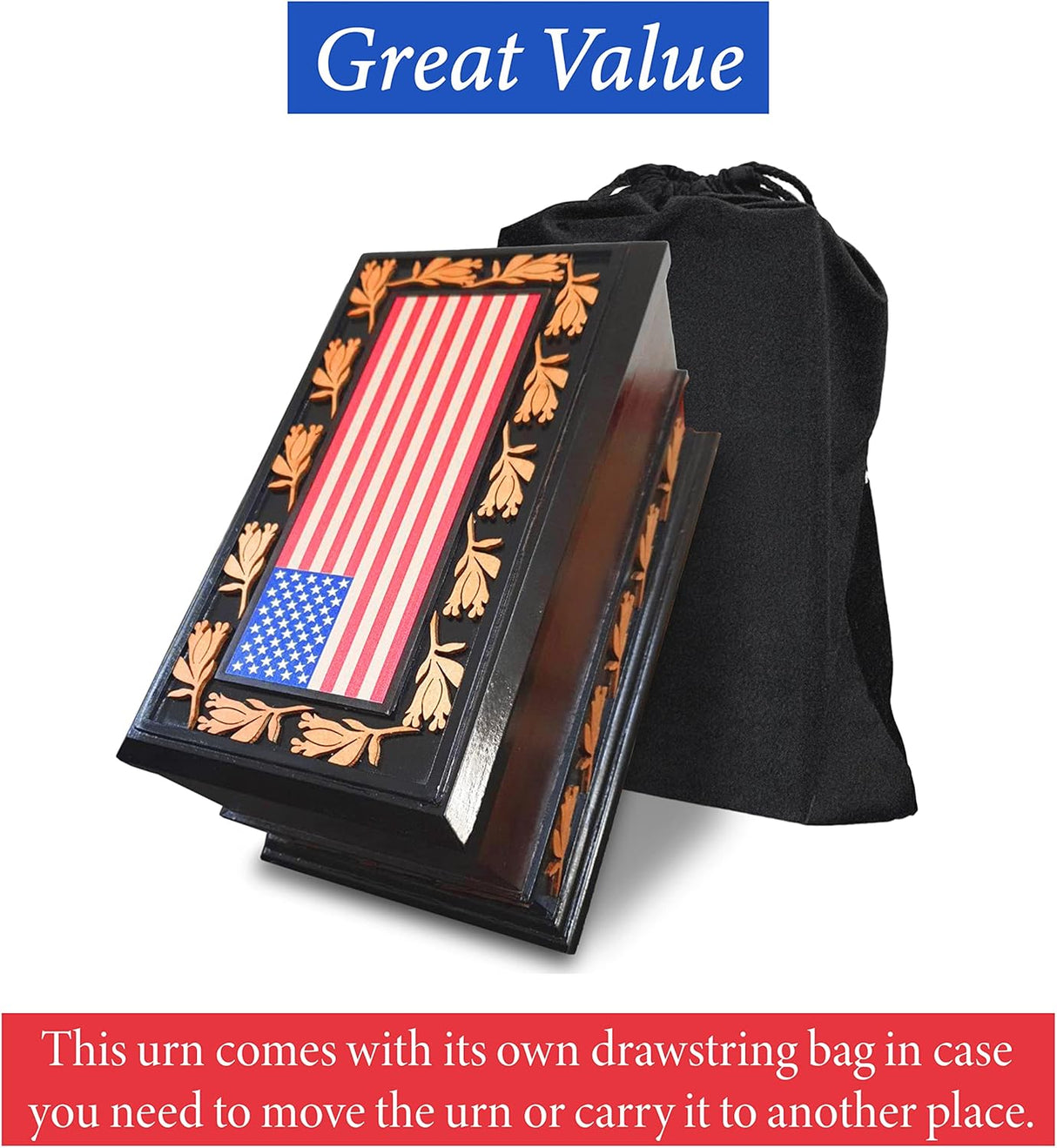 Urns for Ashes - Patriotic Cremation Urn with American Flag - Enduring Ashes Keepsake - Decorative Urns for a Lasting Tribute