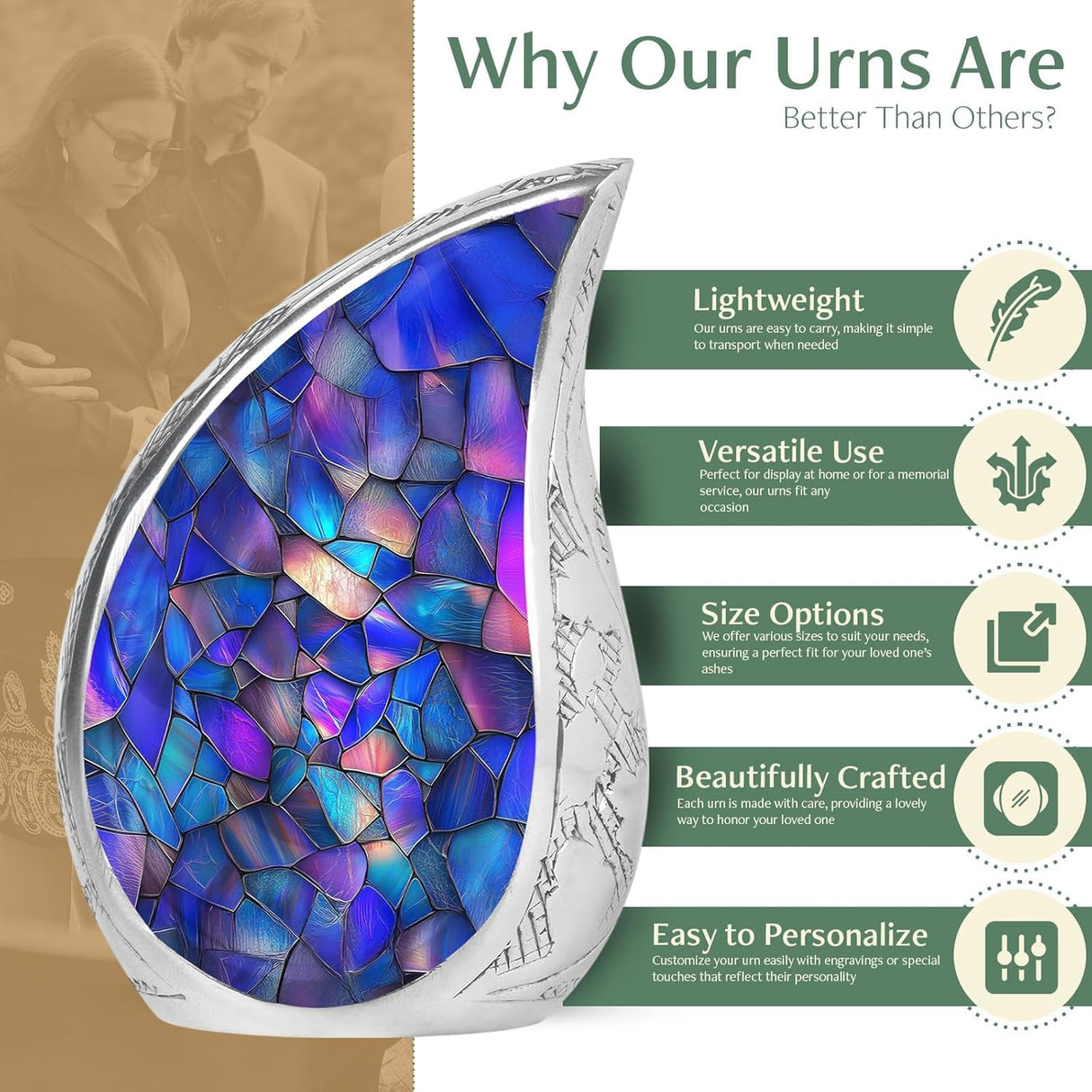 Yatskia Stained Glass Mini Urns for Human Ashes, Small Urn for Ashes Adult Male, (Pack of 1, 3 Inch)