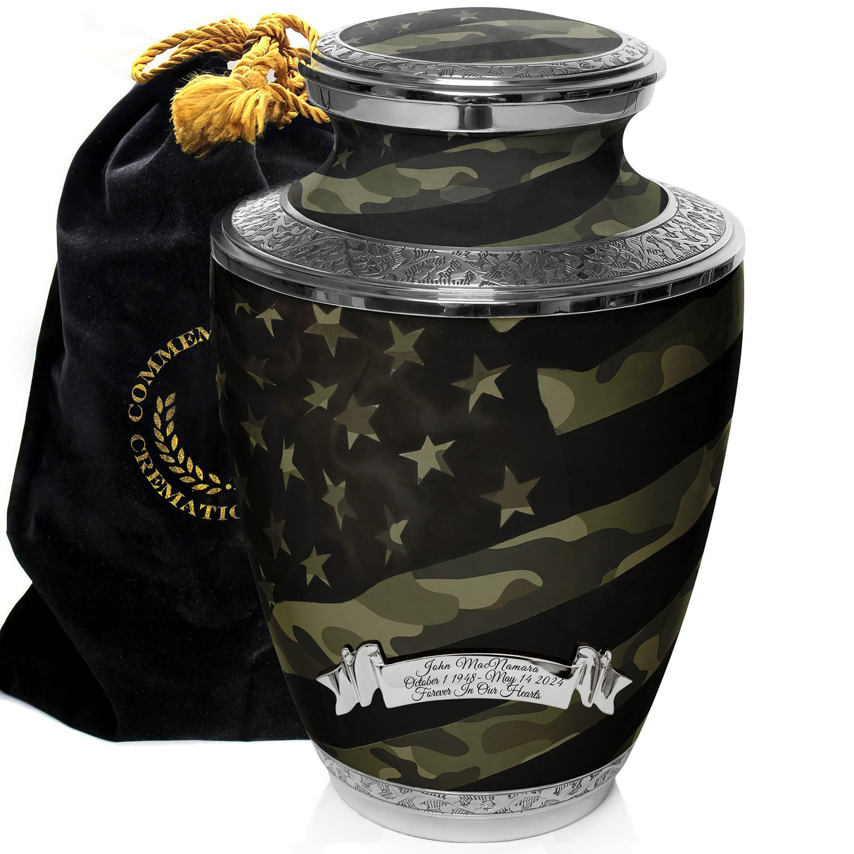 Military Cremation Urn for Ashes Adult Male - Beautifully Handcrafted Decorative Urns & Personalized Army Urns for Human Ashes Adult Man Traditional Camouflage
