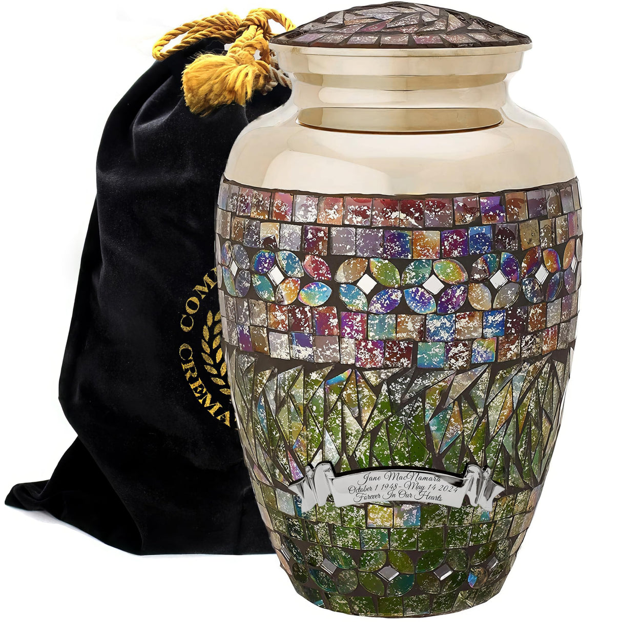 Glass Mosaic Cremation Urn for Ashes for Women - Personalized Cremation Urns for Human Ashes Adult Female Decorative Urns - Beautifully Handcrafted Glass Urn for Women