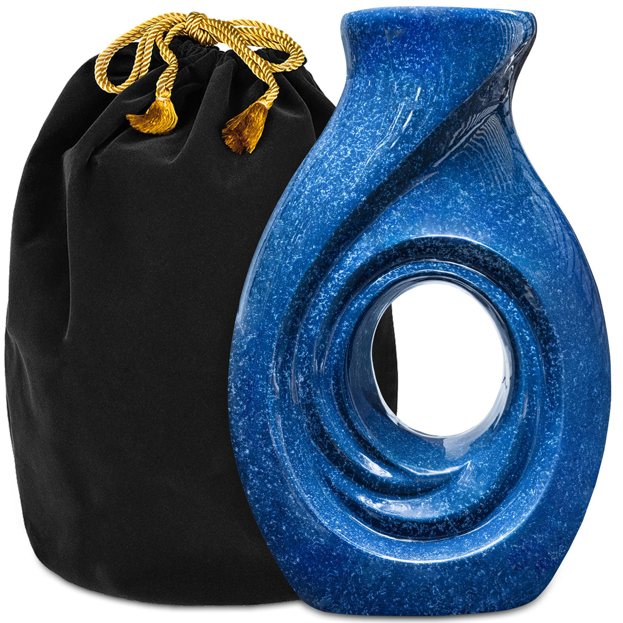 Hand Blown Glass Modern Urn for Ashes Adult Male – Large Cremation Urns for Human Ashes – Memorial Funeral Urn for Men & Women, Home Display, or Burial (Black/Silver, Adult)