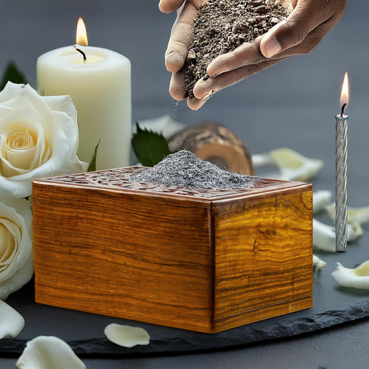 Artisans Crafted Premium Rosewood Decorative Hand Carved Wooden Urns | Carved with Precision | Memorial Wooden Urns for Loved Ones | Nagina International (X-Large)