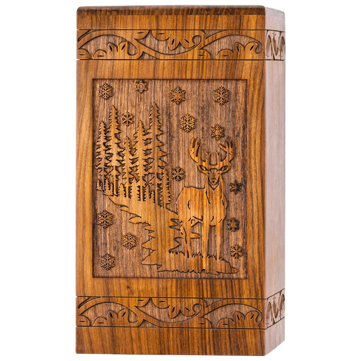 INTAJ Cremation Urns for Ashes – Companion Wooden Tree of Life Urn Box and Casket for Human Ashes of Men, Women, Child, or Pets (Cat/Dog) – Memorial Burial Funeral Urns – Holds 640 Cubic Inches