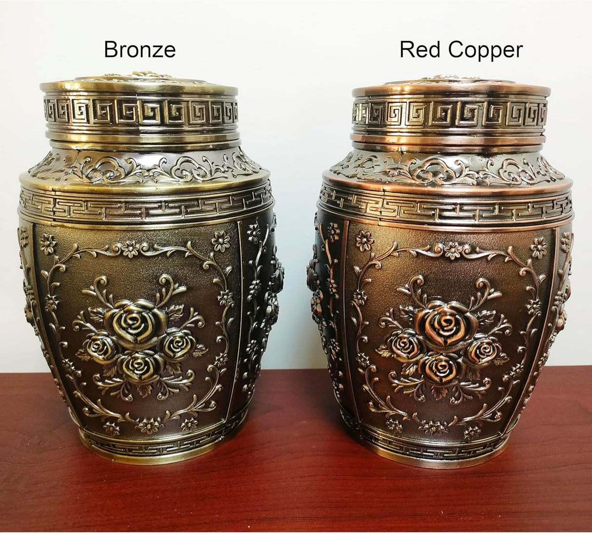 Keepsake Rose Urns for Human Ashes Medium Cremation Burial Urn for Adult Human Ashes Beautiful Zinc Alloy Decorative Funeral Urns, 7.1" H x 4.7" L(Bronze)