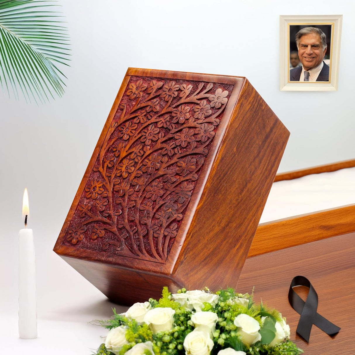 Artisans Crafted Premium Rosewood Decorative Hand Carved Wooden Urns | Carved with Precision | Memorial Wooden Urns for Loved Ones | Nagina International (X-Large)