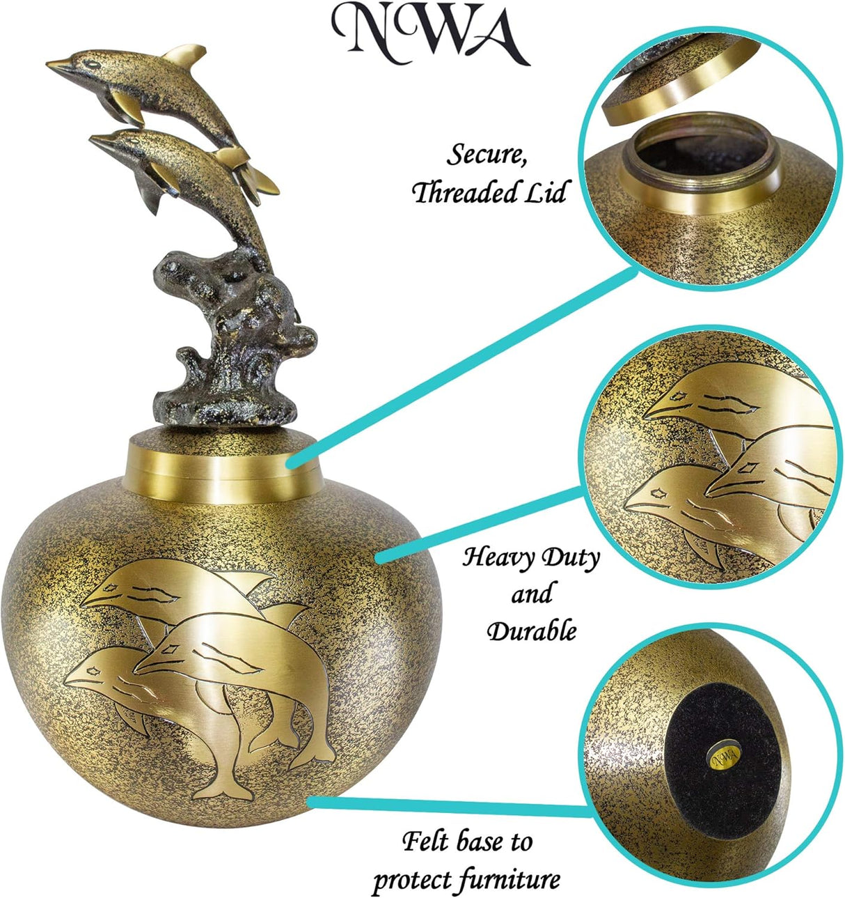 Dolphin Cremation Urn, Urns for Human Ashes, Adult Size Brass Dolphin Funeral Urn