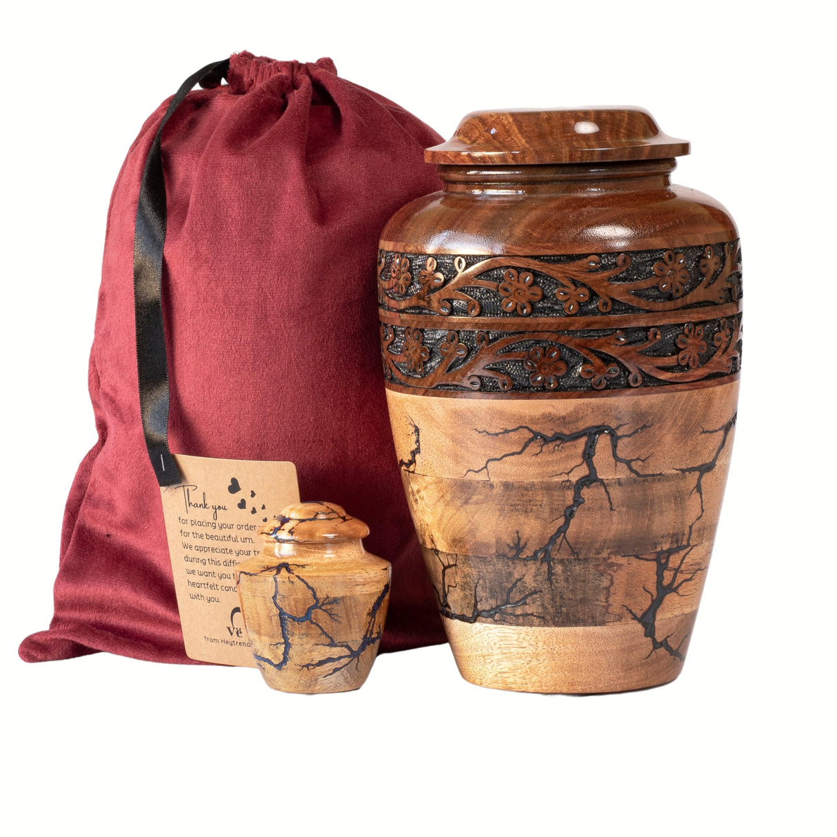 Wooden Cremation Urn with Fractal Design, Black Resin Inlay, Adult Size for Man and Women Decorative Handcrafted urn. (Small Keepsake (20 Cu in))