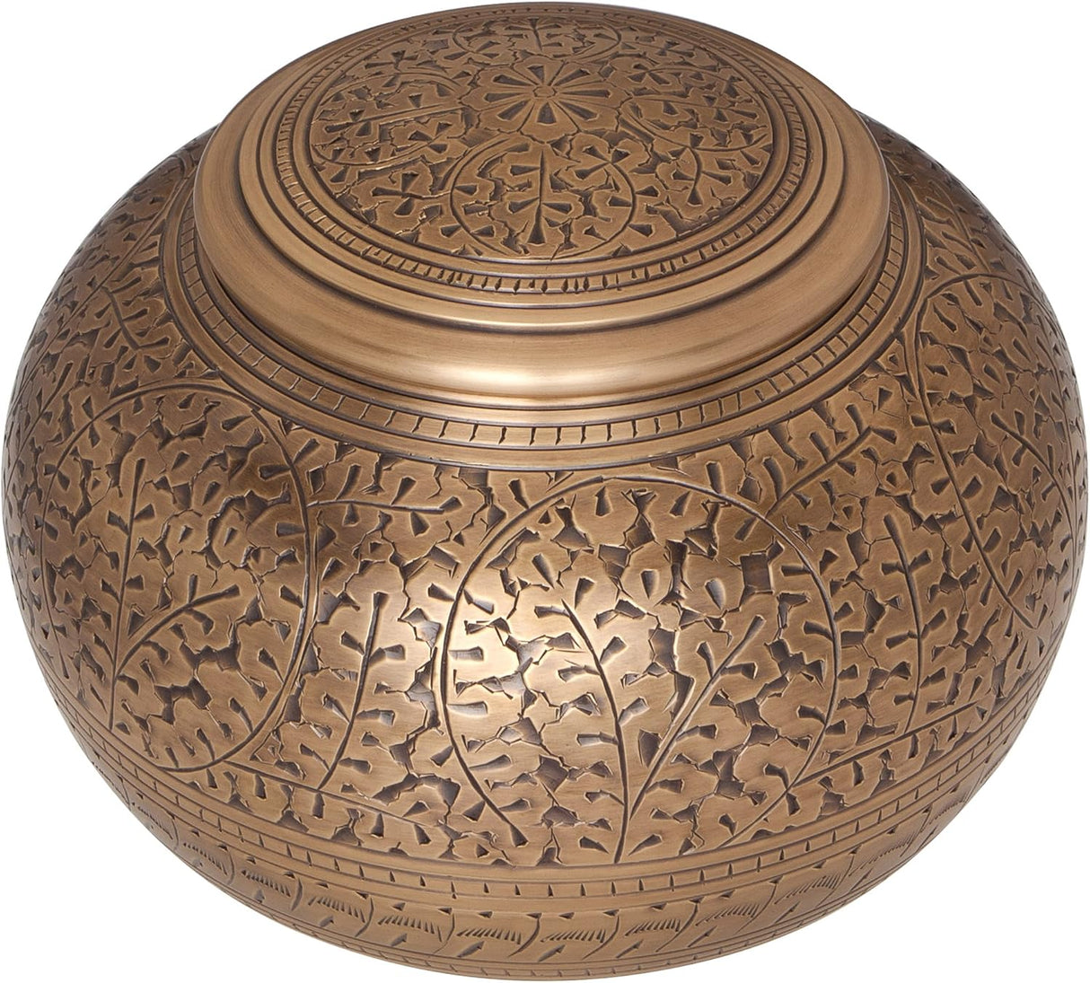 Antique Bronze Brass Cremation Urn - Low Profile Vignette Model fremation urn for Human Ashes - Suitable for Cemetery Burial or Niche - Large Size fits Remains of Adults up to 180 lbs