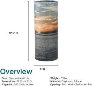 Ocean Sunset Scattering Tube, Biodegradable Cremation Urn for Ashes, Adult Sized Cremation Urn, 12.5 Inches High