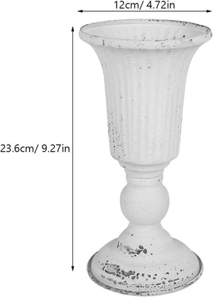 Kichvoe Vintage Metal Vase, Trumpet Vase Rustic Urn Planter Wedding Centerpiece Flower Arrangement Pot Plant Pot for Wedding Party Reception White,9.29 X 4.72 Inches