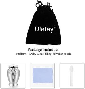 Small Keepsake Urns for Memorial Human Ashes 2.85 Inch with Wing Charm Mini Cremation Urns Stainless Steel