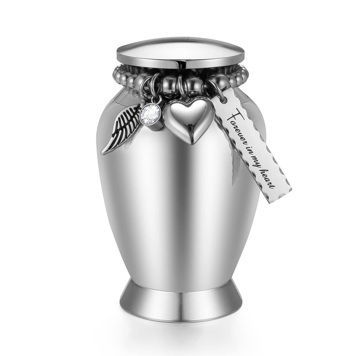 Small Keepsake Urns for Memorial Human Ashes 2.85 Inch with Wing Charm Mini Cremation Urns Stainless Steel