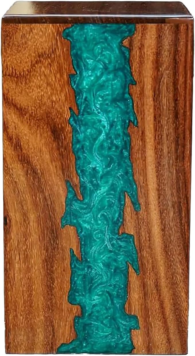 Epoxy Resin Wooden Urns for Human Ashes Cremation Urns for Human Ashes Adult Male Female Urns for Ashes Adult Male Large Burial Urn Box (M(9'X5.5) 180cu/in), Rama Green