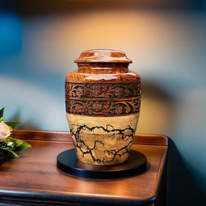 Wooden Cremation Urn for Human Ashes Handcrafted Urn for Adult Men & Women Memorial Urn for Ashes Decorative Burial & Funeral Urn (Hand Curving Border, Large 250lbs)
