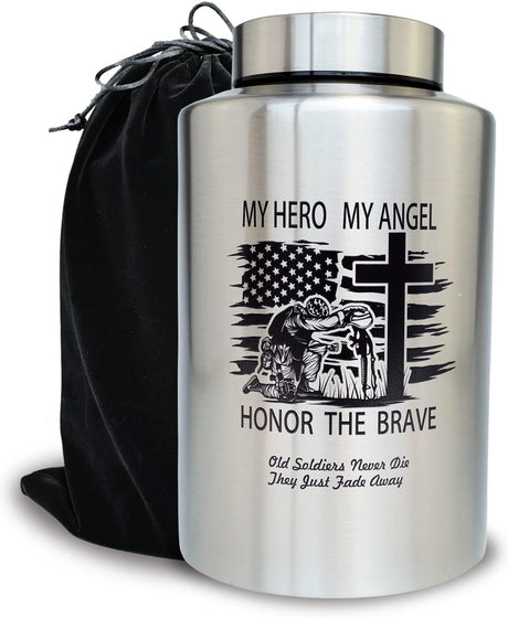 Up to 220 lbs Large Cremation Urns for Adult Male Female Ashes, Decorative Urn for Human Veteran Men Marine Patriot Ashes with Velvet Bag(Hero)